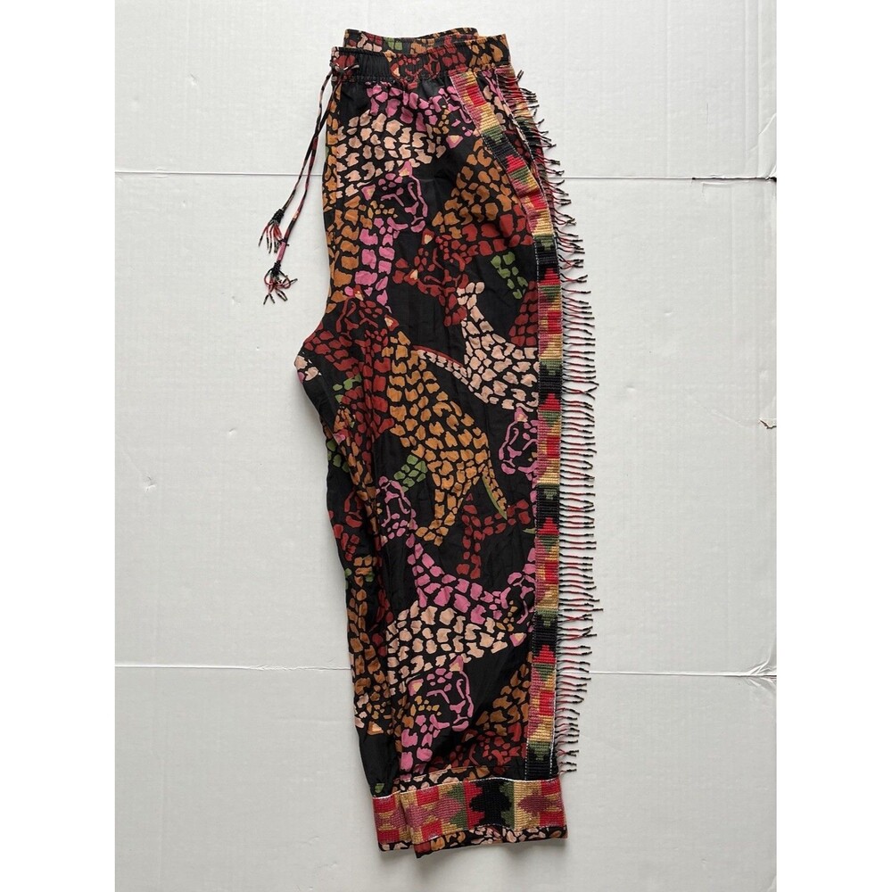 FARM Rio Mixed Multicolor Leopard Printed Pants Embroidered Beaded Fringe Size L - Picture 4 of 16